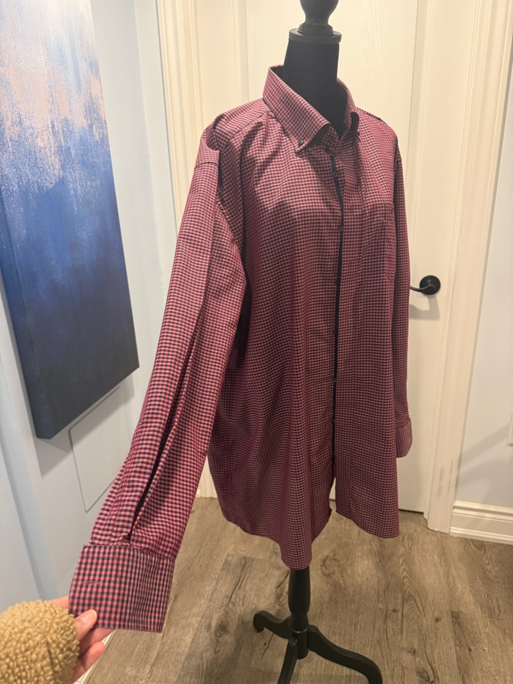 Buy 2 for 20$✌🏻 (Size 46/2XL) Men's Burgundy Micro-Check Button-Down Shirt